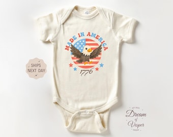 Made In America 1776 Baby Outfit, Patriotic Baby Bodysuit, 4th of July Outfit, Cute Bald Eagle Baby Gift, Natural USA Baby Outfit