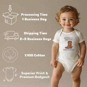C'est ma première tenue de rodéo pour bébé, body cowboy, tenue western drôle de bébé, cadeau de baby shower, jolie tenue naturelle pour bébé image 2