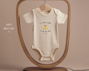 A little Hunny Is On The Way Custom Announcement Baby Outfit - Personalized Bodysuit - Natural Coming Soon Outfit - Newborn Baby Gift