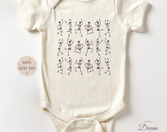 Cute Dancing Skeletons Halloween Outfit, Halloween Baby Clothes, Unique Halloween Gift, Fun Skeleton Print Baby Outfit, Halloween Bodysuit