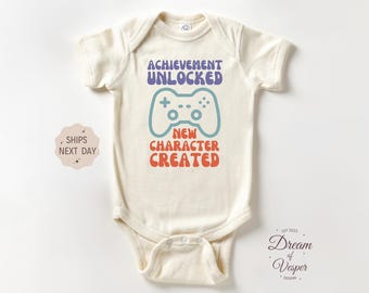 Achievement Unlocked Outfit, New Character Created Outfit, Retro Gaming Baby Reveal Bodysuit, Video Game Baby Outfit Gaming Lover Outfit