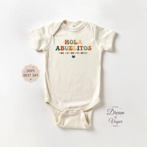 Hola Abuelitos Nos Vemos Pronto Onesie®, Retro Abuelitos Baby Onesie®, Spanish Pregnancy Announcement Baby Onesie®, Funny Baby Shower Gift
