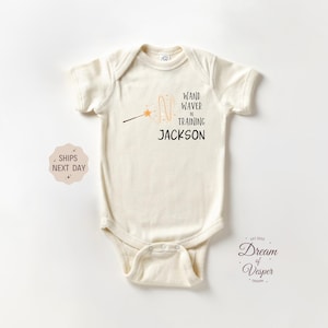 Personalized Magic Wand Waver Baby Onesie®, Custom Wizard Baby Bodysuit, Fantasy Baby Shower Outfit, Magical Name Gift