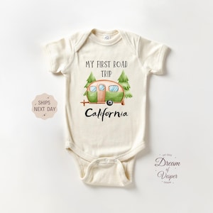 My First Road Trip Custom State Baby Onesie®, Personalized Baby Bodysuit, Camping Baby Outfit, Travel Gift for Newborn, Nature Baby Clothes