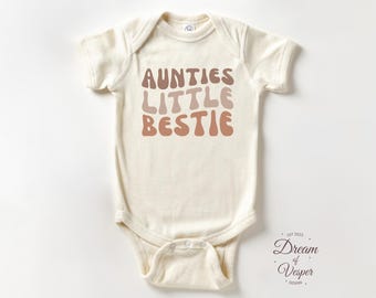 Aunties Little Bestie Baby Bodysuit, Funny Aunt Baby Bodysuit, Baby Shower Gift From Aunt, Natural Baby Clothes, Niece Or Nephew Outfit