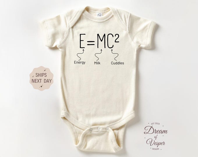 E=MC2 Outfit, Science Bodysuit, Funny Baby Outfit, Natural Baby Clothes, Geek Bodysuit, E=MC2 Newborn Baby Gift, Cute Baby Outfit