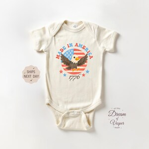 Made In America 1776 Baby Onesie®, Patriotic Baby Bodysuit, 4th of July Outfit, Cute Bald Eagle Baby Gift, Natural USA Baby Onesie®