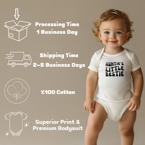 Auntie's Little Bestie Outfit, Cute Gift From Aunt, Family Baby Bodysuit, I Love My Aunt Outfit, Retro Baby Outfit, Baby Shower Gift image 2