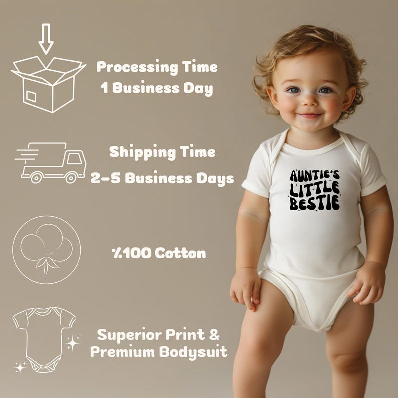 Auntie's Little Bestie Outfit, Cute Gift From Aunt, Family Baby Bodysuit, I Love My Aunt Outfit, Retro Baby Outfit, Baby Shower Gift image 2