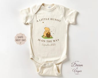 A Little Hunny Is On The Way Personalized Announcement Baby Outfit, Custom Pooh Bear Bodysuit, Coming Soon Baby Outfit, Baby Shower Gift