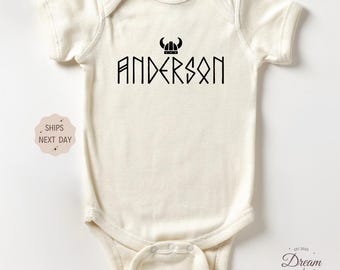 Custom Name In Runes Alphabet Viking Baby Outfit, Norse Personalized Futhark Runes Baby Bodysuit, Custom Announcement Baby Outfit