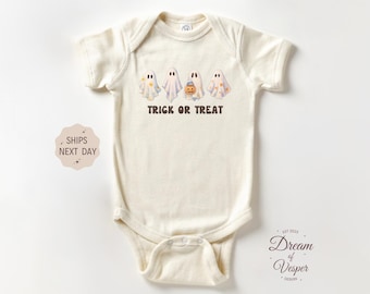 Trick Or Treat Baby Outfit, Cute Ghost Halloween Bodysuit, First Spooky Season Outfit, Fall Baby Shower Gift, Funny Retro Baby Clothes