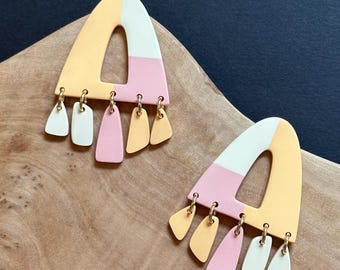 Große Statement Ohrringe Colorblock Ohrringe Coole Ohrringe Funky Ohrringe Fun Ohrringe Handgemachte Ohrringe aus Ton Auffällige Ohrringe Artsy Ohrringe