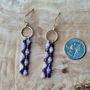 Delicate Earrings, Amethyst Earrings, Lepidolite Earrings, Gold Earrings, Purple Earrings, Dangle Earrings, Gemstone Earrings, Bead Earrings