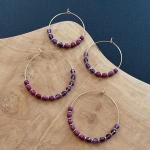 Gold Filled Amethyst Ruby Beaded Hoop Earrings – Gemstone Jewelry