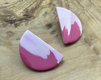 Pink Stud Earrings Big Stud Earrings Pink Earrings Cool Earrings Fun Earrings Funky Earrings Handmade Clay Earrings Unique Earrings Gift