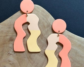 Große Statement Ohrringe Colorblock Ohrringe Coole Ohrringe Funky Ohrringe Fun Ohrringe Handgemachte Ohrringe aus Ton Auffällige Ohrringe Artsy Ohrringe