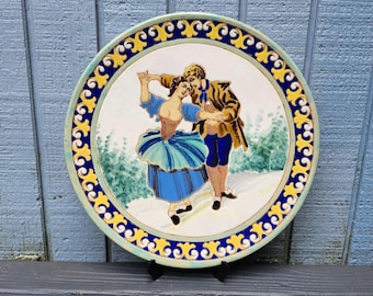 Antique Italian Large Round Platter or Wall Plate