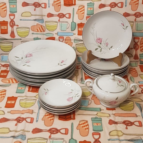 Sterling Rose Diamond China Dinnerware Set of 20 Pieces Made in Japan