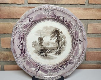 Antique Wooliscroft Eon England Mulberry Transferware Plate circa 1861