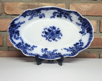 Semi- Porcelain Thomas Hughes And Son England Flow Blue Oval Bowl