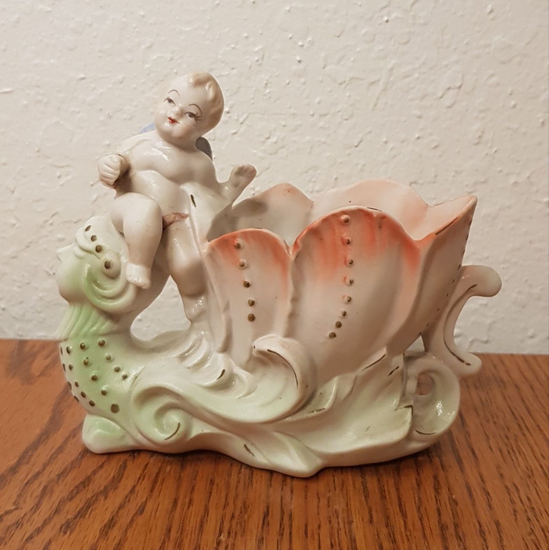Bisque Planter Cherub on Mythic Figurehead Occupied Japan Etsy