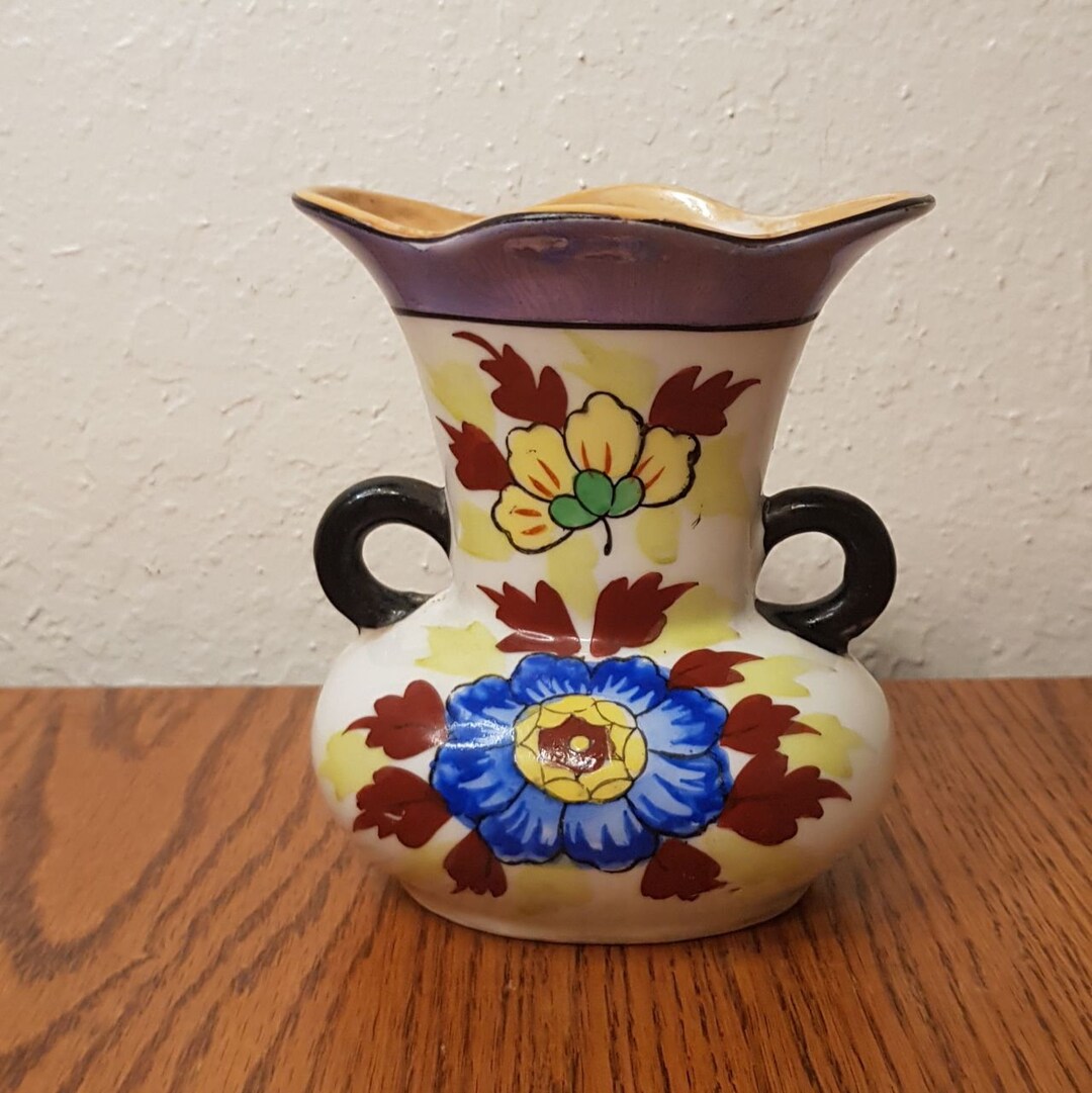 Seiei & Co Lusterware Hand Painted Vintage Vase With Handles Made in