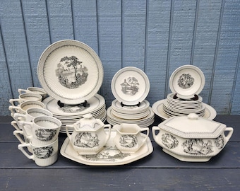 Wm Adams & Sons England Minuet Black Real English Ironstone Dinnerware Set