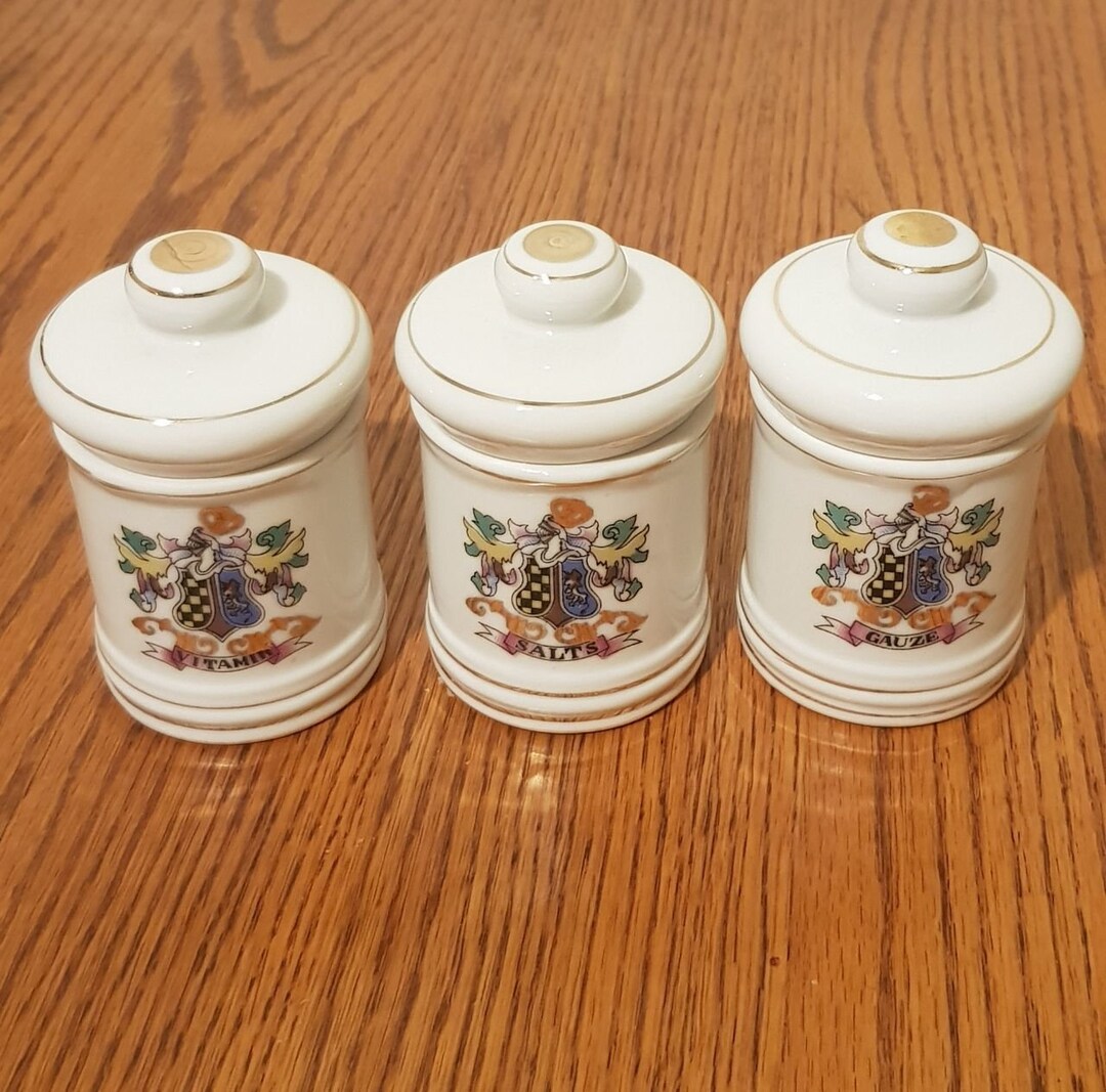 Vintage Porcelain Apothecary Jars DOM Japan Etsy