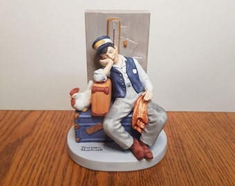 Norman Rockwell Asleep on the Job Danbury Mint Porcelain Figurine 1980