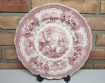 Adams Palestine England Red Transferware Plate