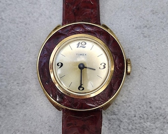 Timex Women's Mechanical Watch with Leather Bezel Working