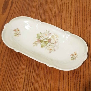 K & L Bavaria Vintage ovale Schale mit weißen Rosen