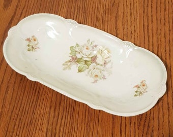 K&L Bavaria Vintage Oval Dish with White Roses