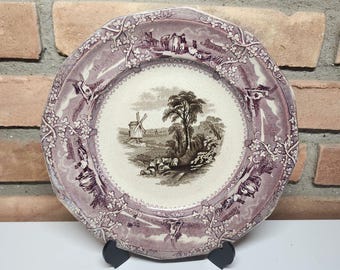 Antique Wooliscroft Eon England Mulberry Transferware Plate circa 1861