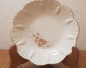 Antique Carlsbad China BFHS Austria Porcelain Plate with Floral Design, Scalloped Edge and Gold Trim