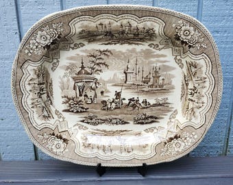 Antique David Methven and Sons Damascus Scottish Transferware Platter circa 1870