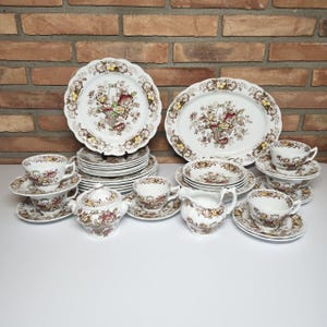 Ridgway Staffordshire England Old English Bouquet Brown Multicolor Dinnerware Set
