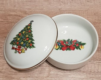 Christmas Treasure Jamestown China Trinket Box Action Ind INC Japan