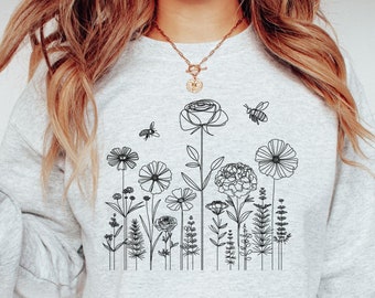Wildflowers and Bees Sweatshirt, Gardening Crewneck