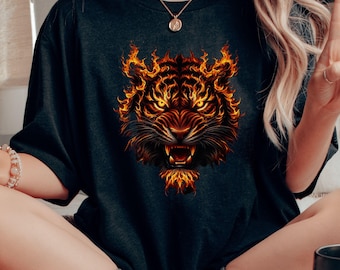 Fire Tiger Black Shirt, Black Tiger Shirt, Tiger Pride, Tiger Shirt, Fierce Tiger t-shirt, Tiger Mascot Tee, Growling Tiger, Fun Tiger Shirt