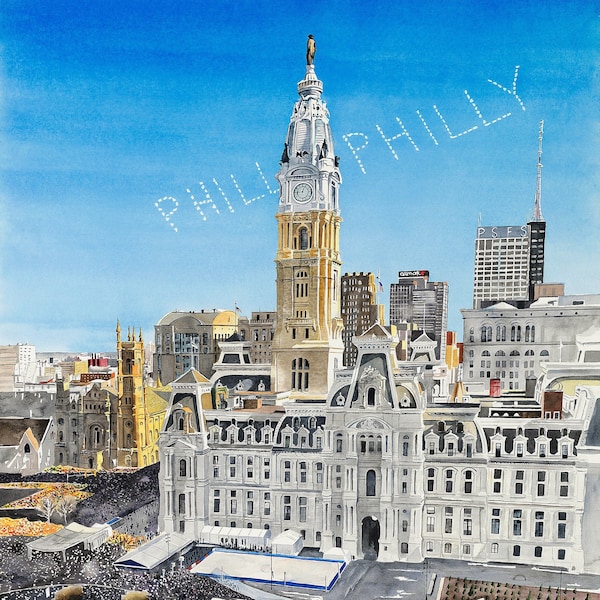 2018 Philadelphia Eagles Super Bowl LII Parade painting. Matted watercolor print