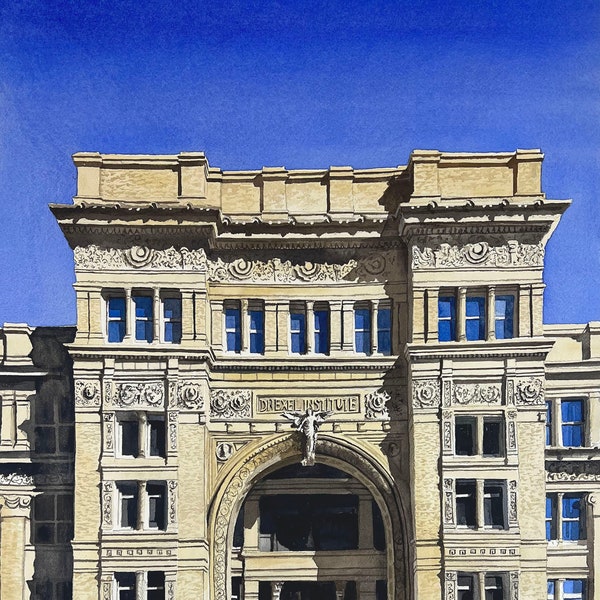 Drexel University Main Building Matted Watercolor Print