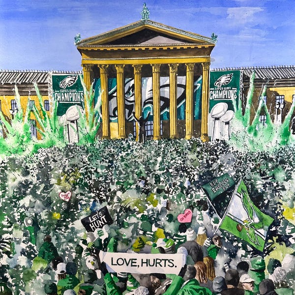 2025 Philadelphia Eagles Super Bowl LIX Parade painting. Matted watercolor print