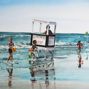 Ocean City NJ wall art. OCNJ watercolor painting, matted print