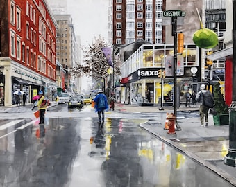 Philadelphia Watercolor Print: 18th and Chestnut Streets, Matted Fine Art