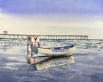 Ventnor NJ Life Boat Watercolor Art Print