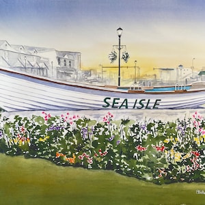 Sea Isle NJ Life Boat Watercolor Print Beach Coastal Art