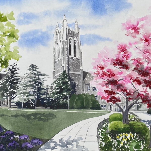 St. Joe's University Watercolor Painting Print. St. Joseph's Matted Print Wall Art Decor. SJU