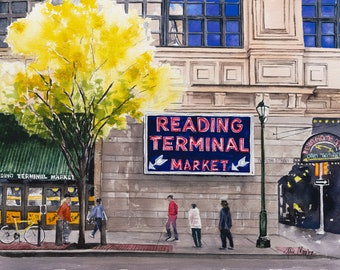 Reading Terminal Market, Philadelphia watercolor print.